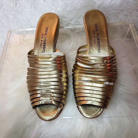 Silvia Florentina nappa gold all leather sandal,luxury brand ✨️ sz.6.5 med.NWT!